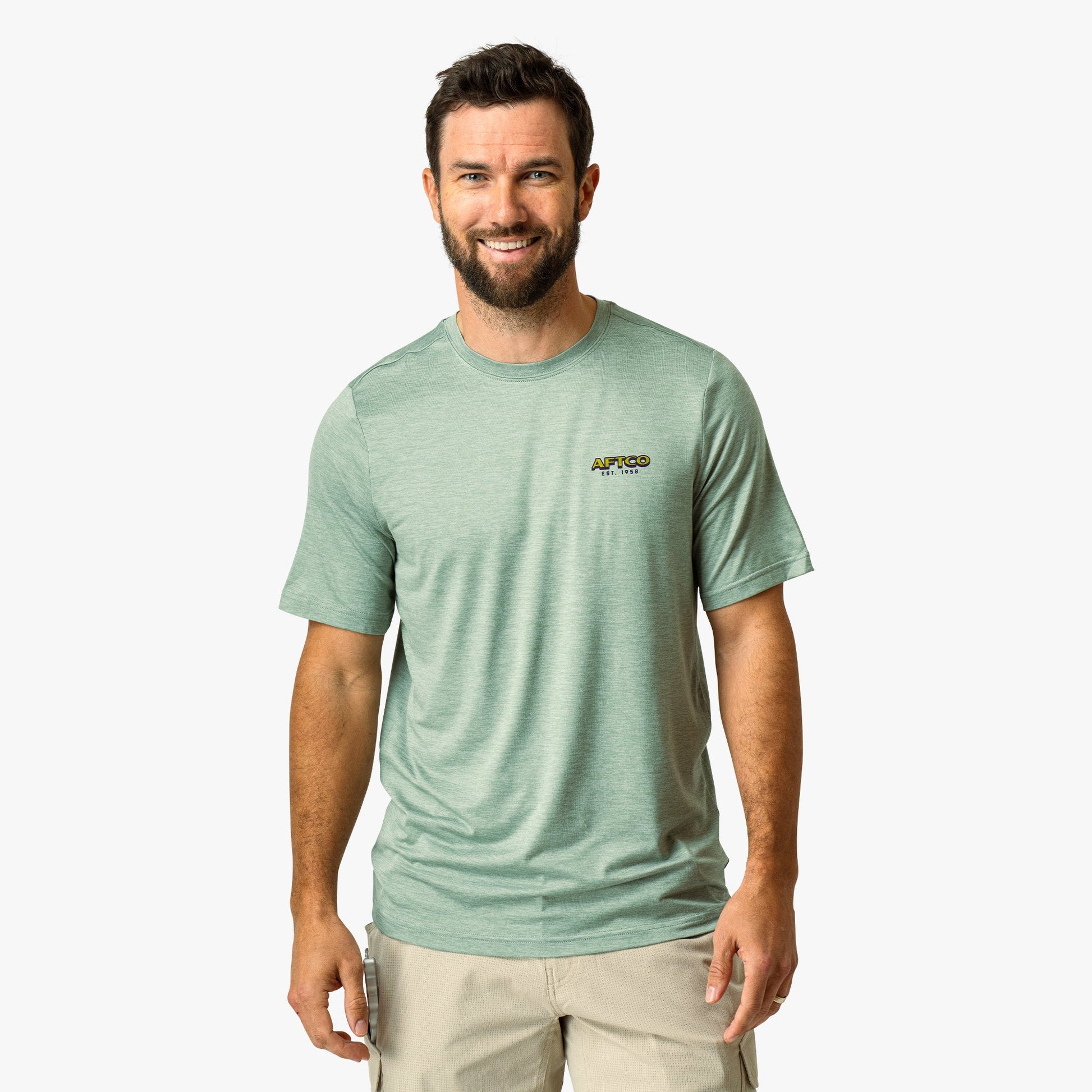 AFTCO Greetings Short Sleeve Sun Protection Shirt Airy Blue Heather