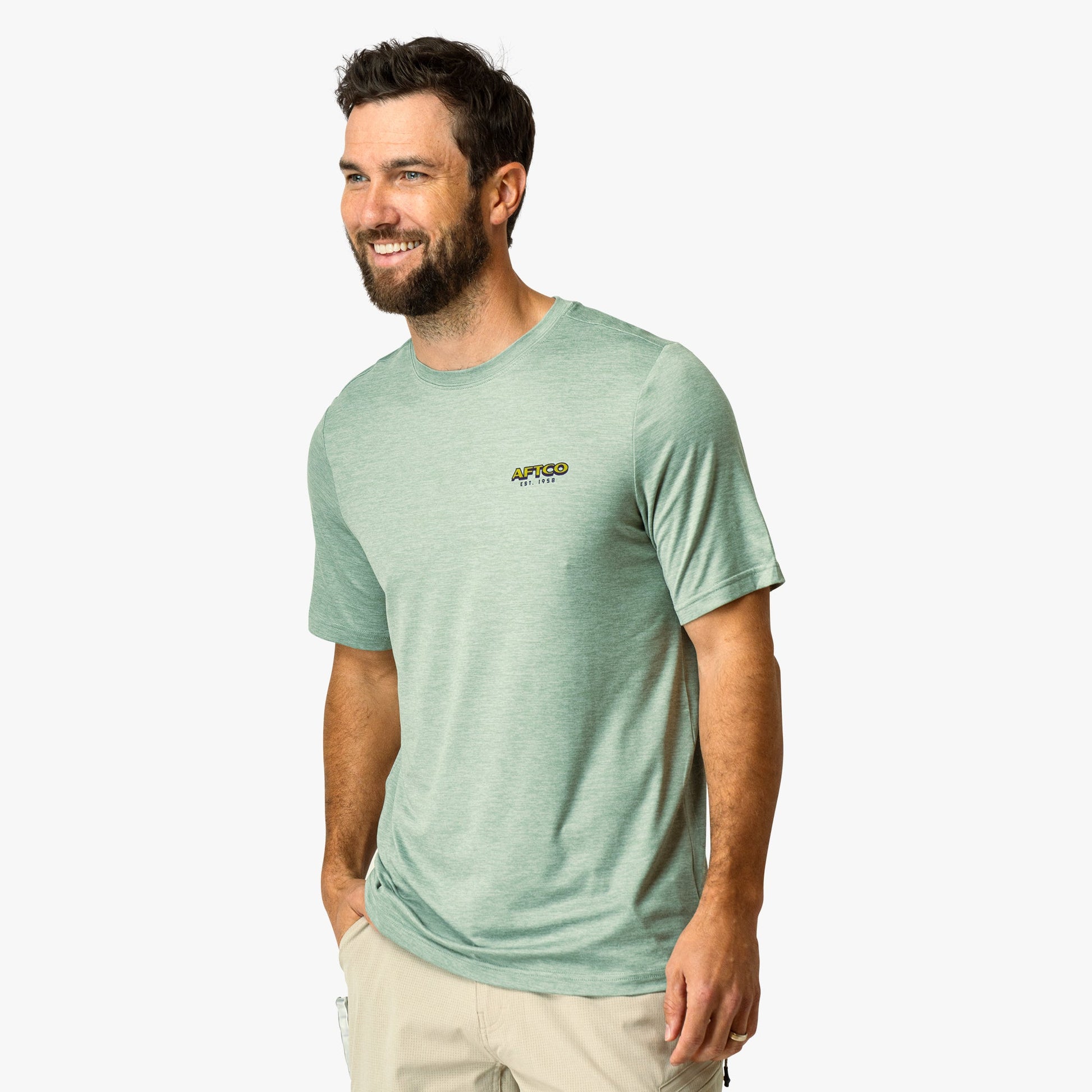 AFTCO Greetings Short Sleeve Sun Protection Shirt Airy Blue Heather