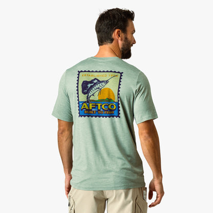 AFTCO Greetings Short Sleeve Sun Protection Shirt Airy Blue Heather
