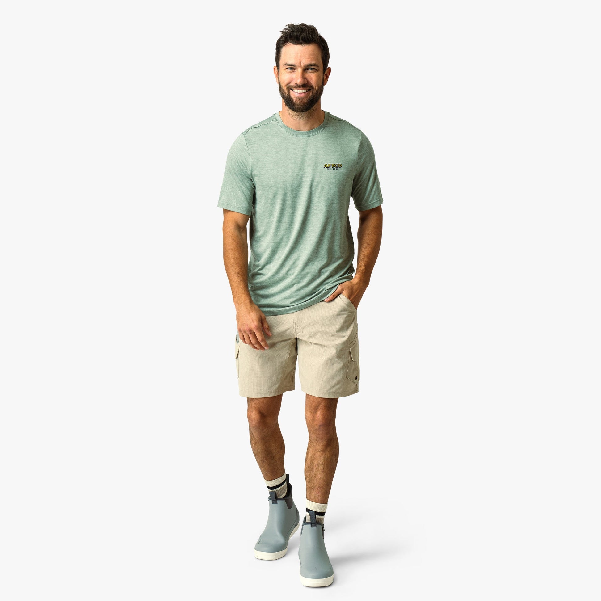 AFTCO Greetings Short Sleeve Sun Protection Shirt Airy Blue Heather