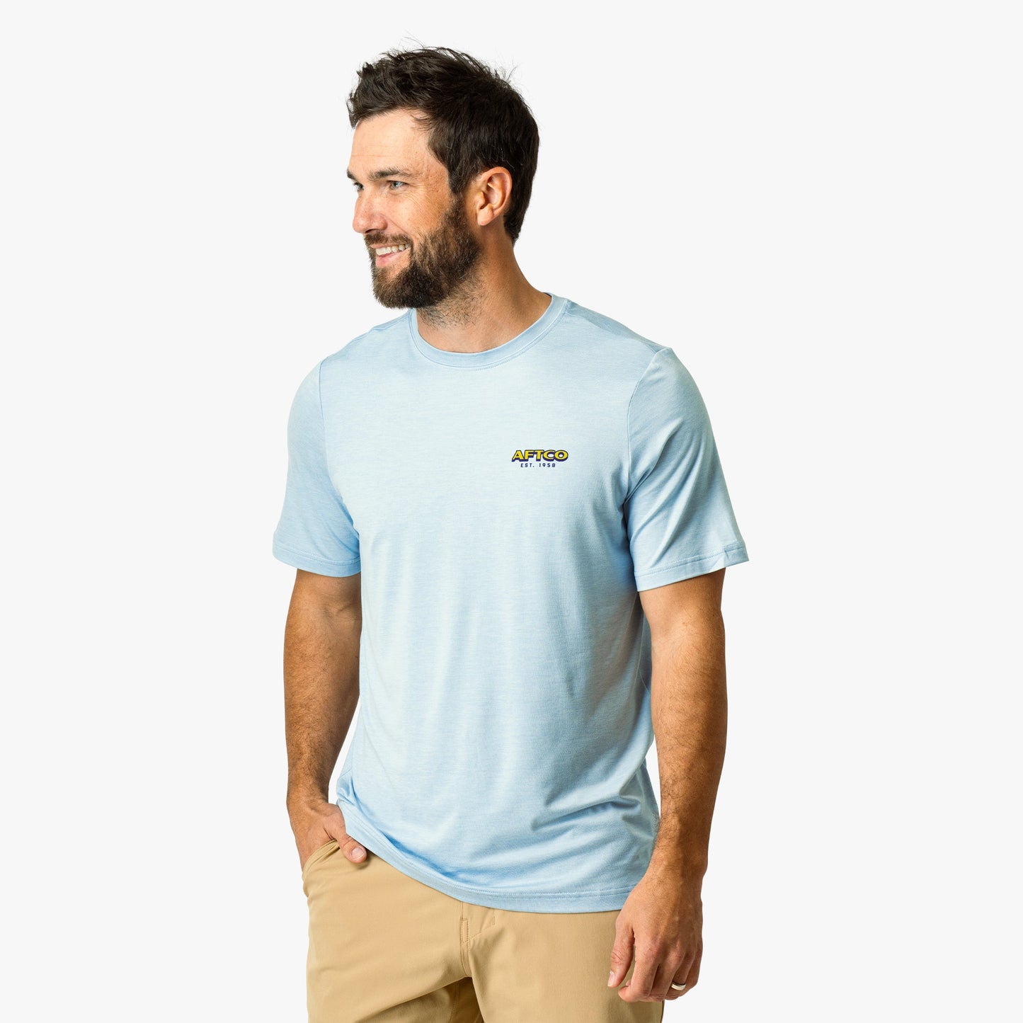 AFTCO Greetings Short Sleeve Sun Protection Shirt Airy Blue Heather