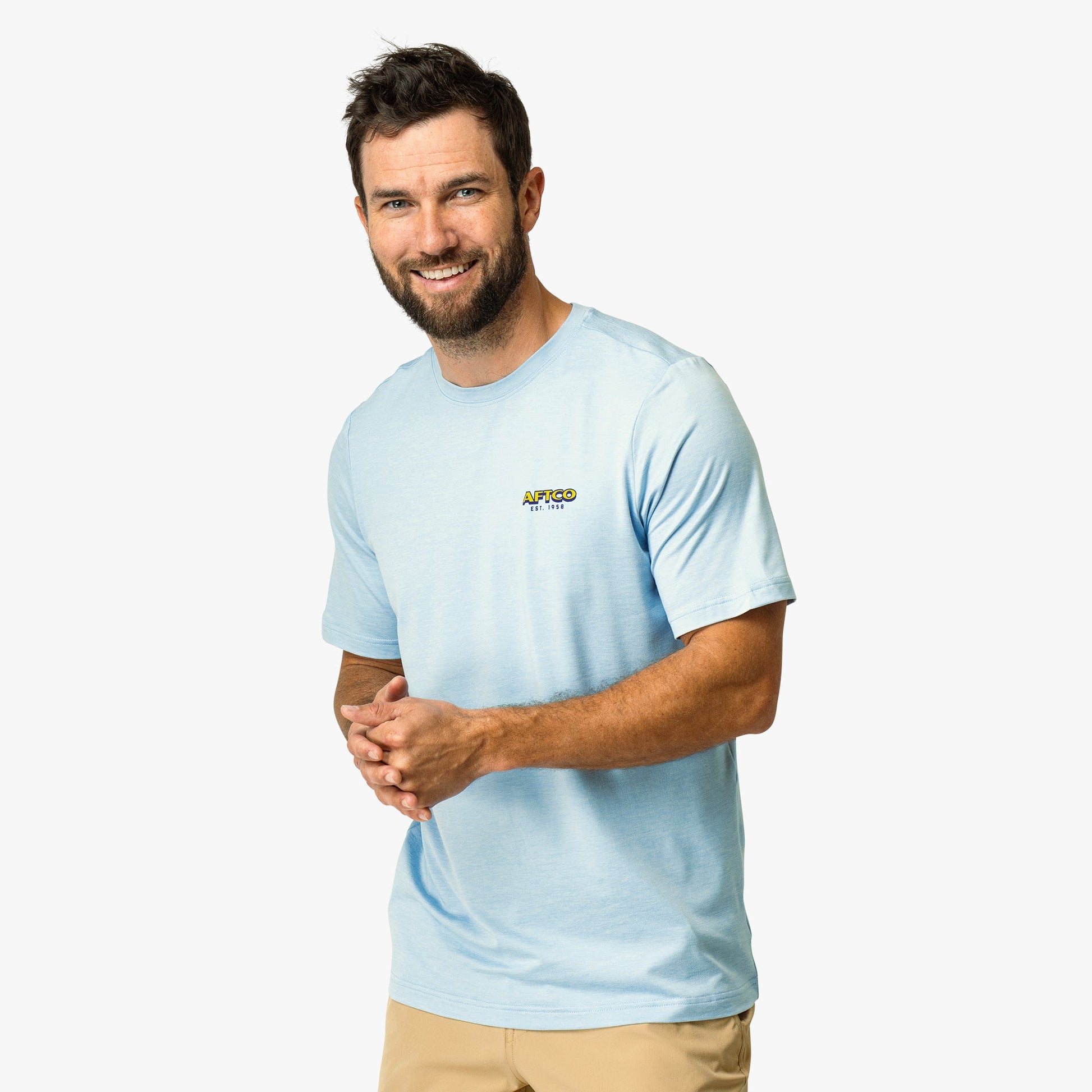 AFTCO Greetings Short Sleeve Sun Protection Shirt Airy Blue Heather