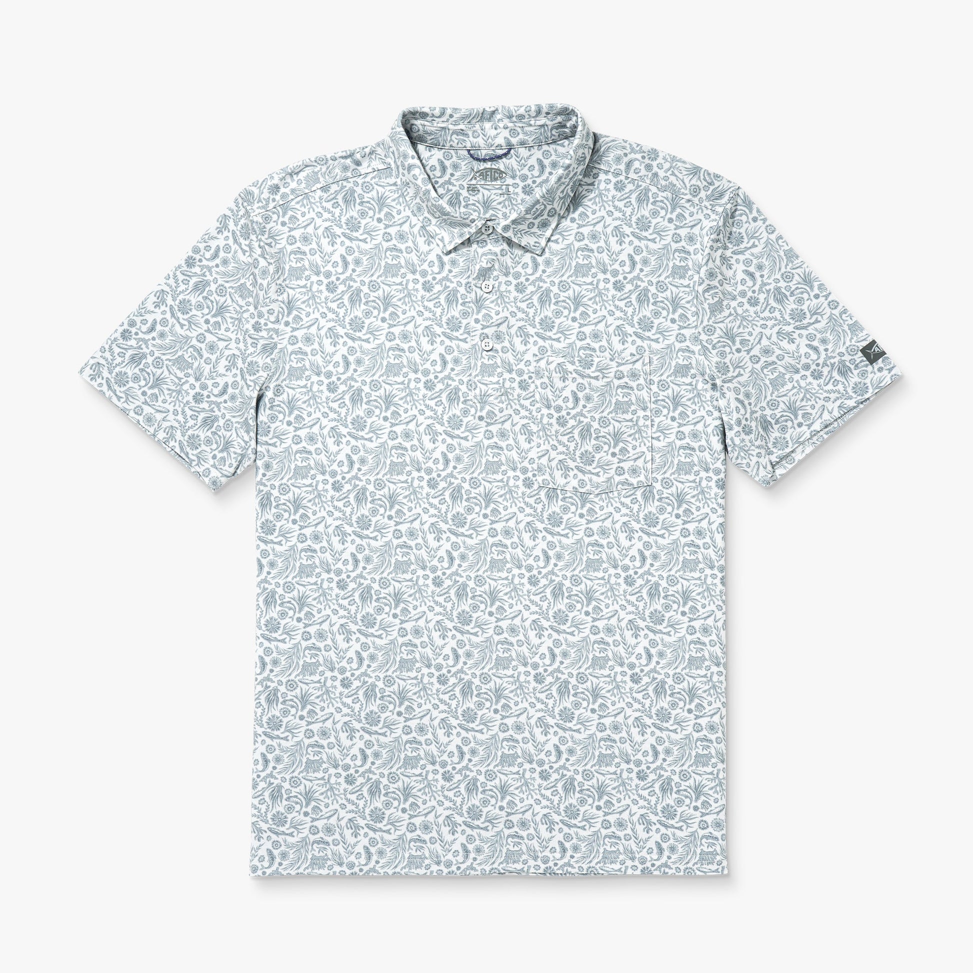 AFTCO Qualifier Printed Performance Polo Shirt Oyster Gray