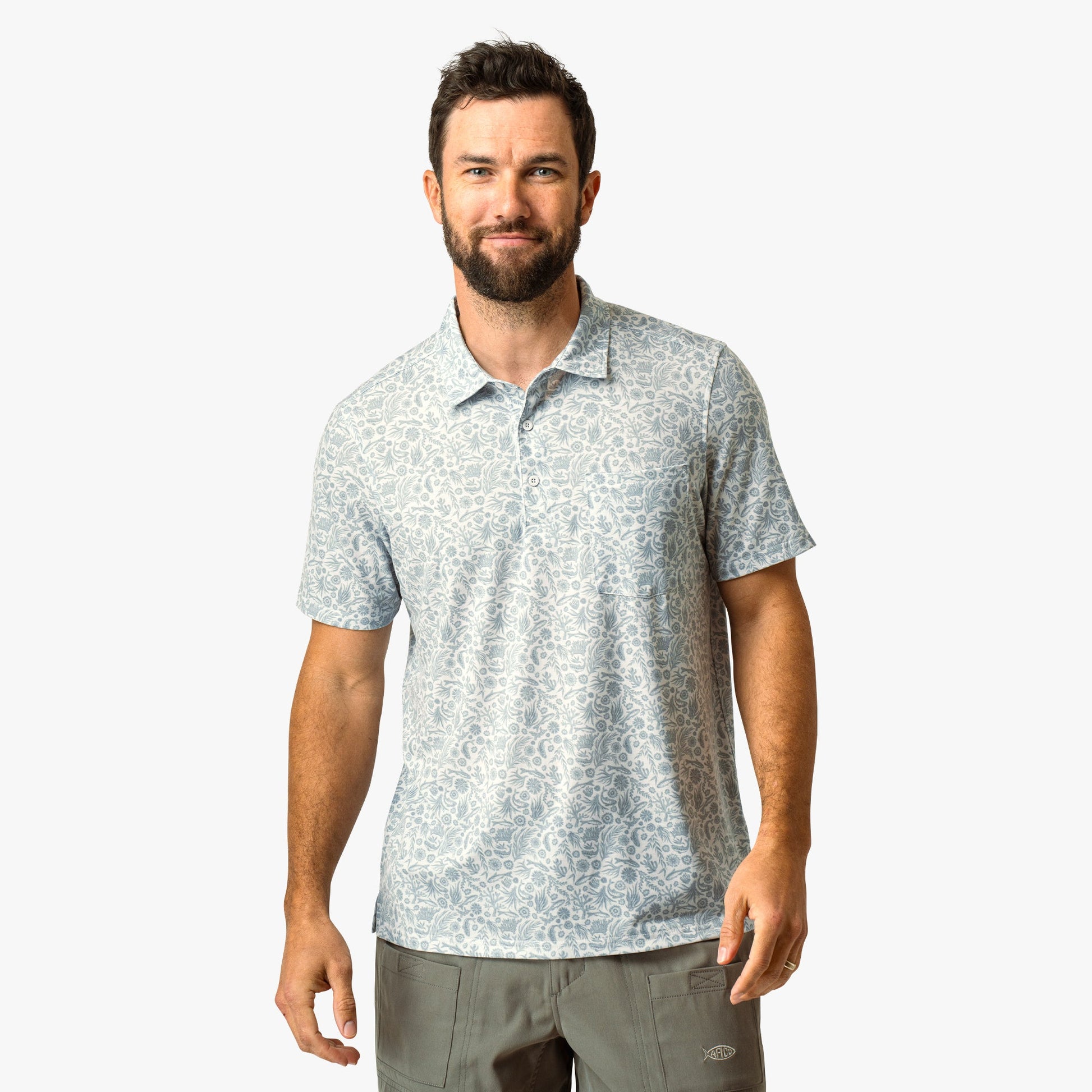 AFTCO Qualifier Printed Performance Polo Shirt Oyster Gray