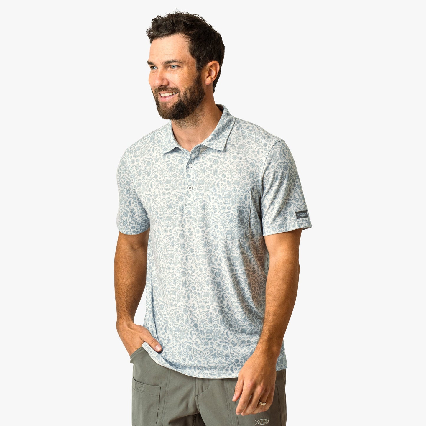 AFTCO Qualifier Printed Performance Polo Shirt Oyster Gray