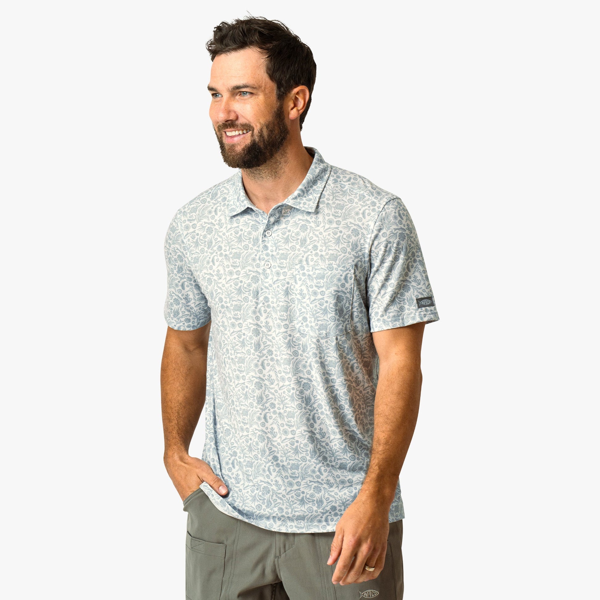 AFTCO Qualifier Printed Performance Polo Shirt Oyster Gray