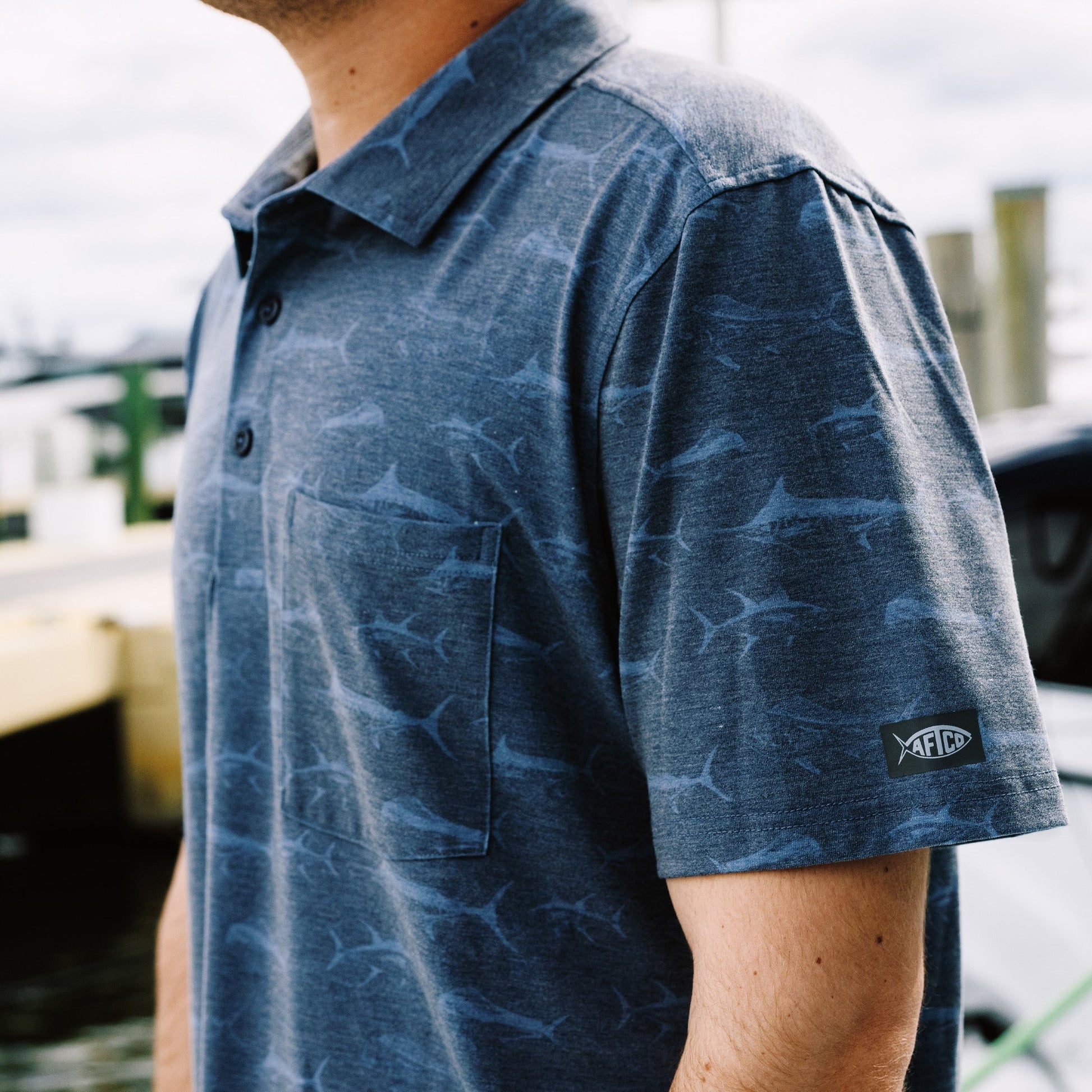 AFTCO Qualifier Printed Performance Polo Shirt Ink