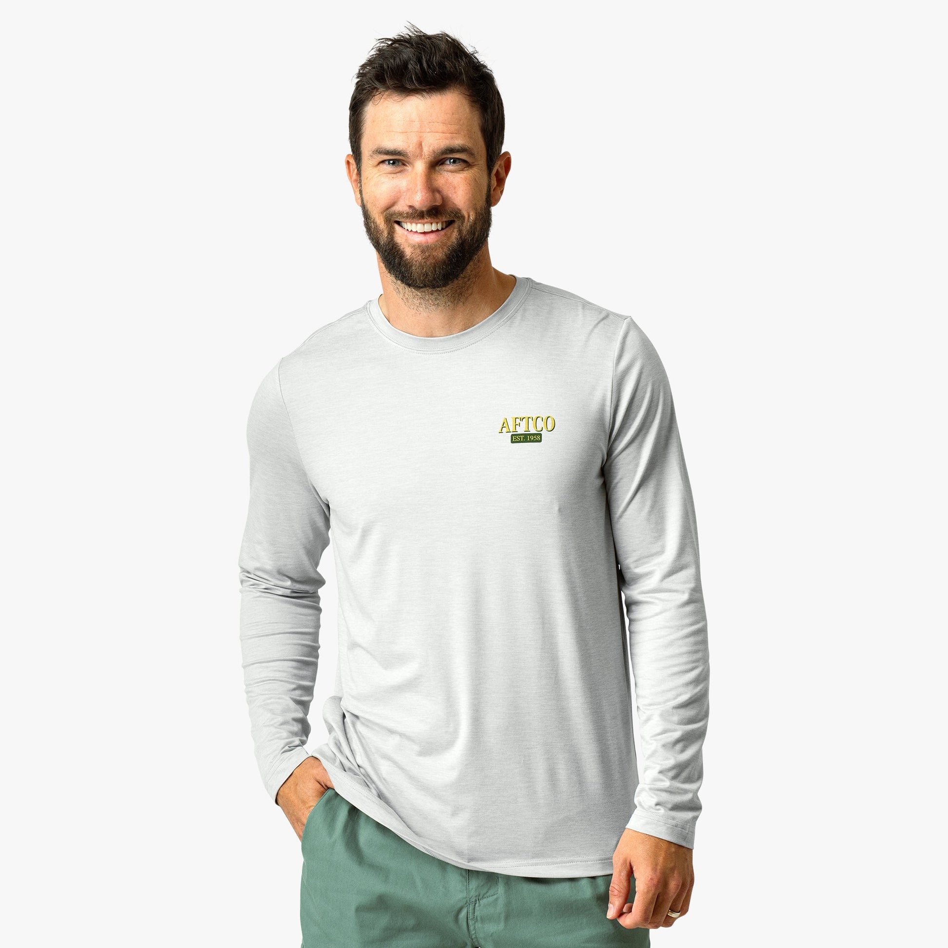 AFTCO Reflection Long Sleeve Sun Protection Shirt Athletic Heather