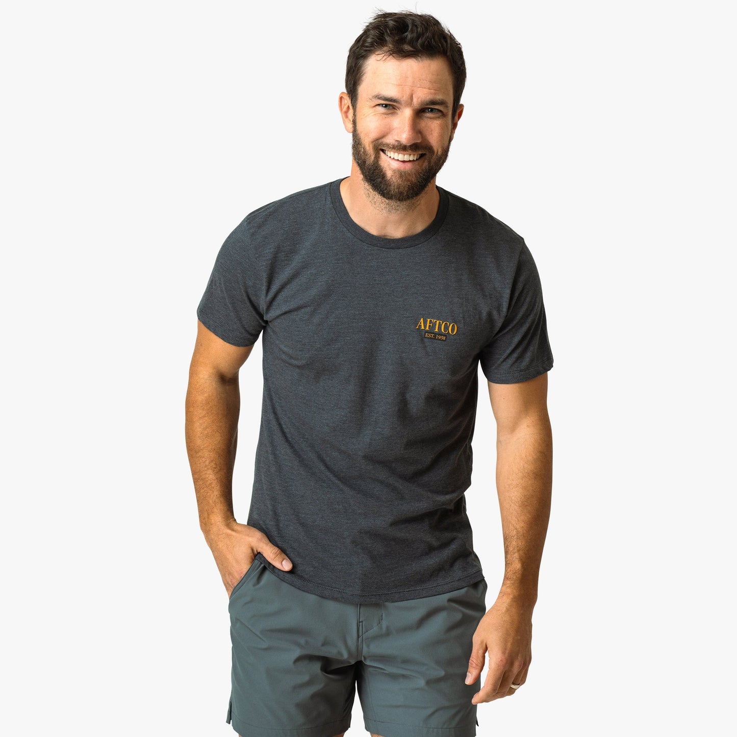 AFTCO Bronzeback Short Sleeve Fishing T-Shirt Charcoal Heather