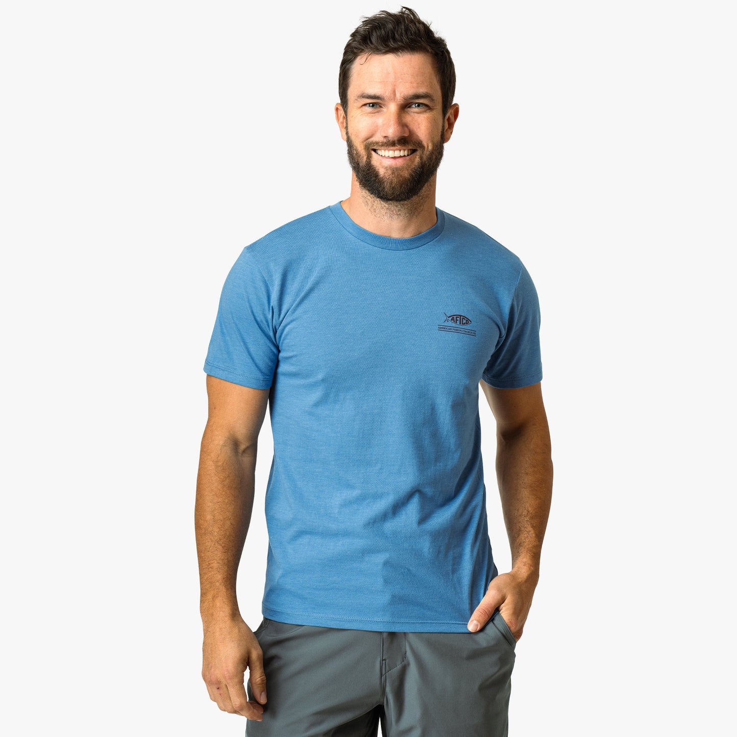 AFTCO Grass Flat Short Sleeve Men's Fishing T-Shirt Azure Heather