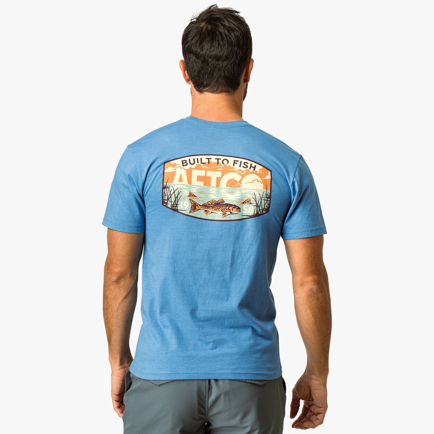 AFTCO Grass Flat Short Sleeve Men's Fishing T-Shirt Azure Heather