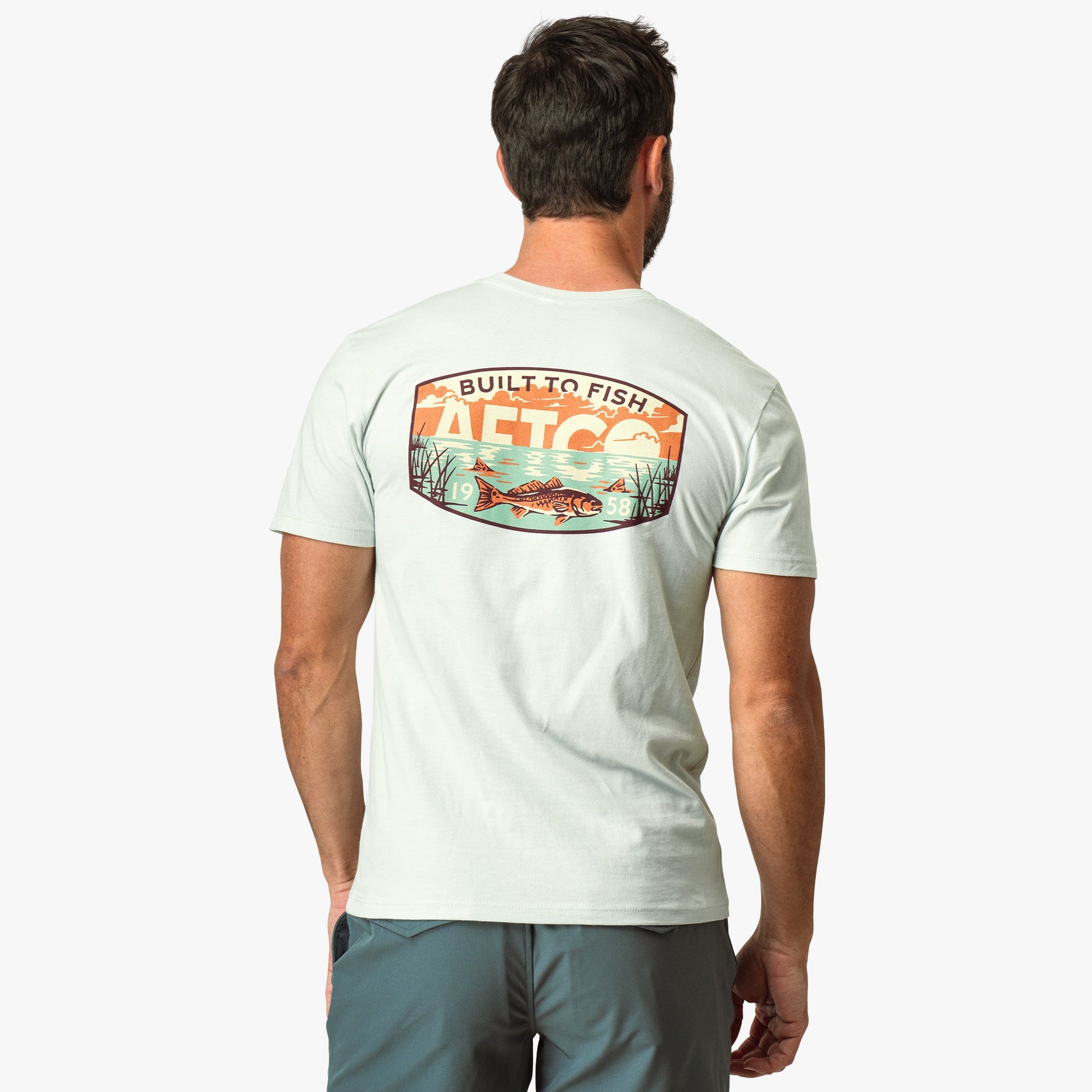 AFTCO Grass Flat Short Sleeve Men's Fishing T-Shirt Azure Heather
