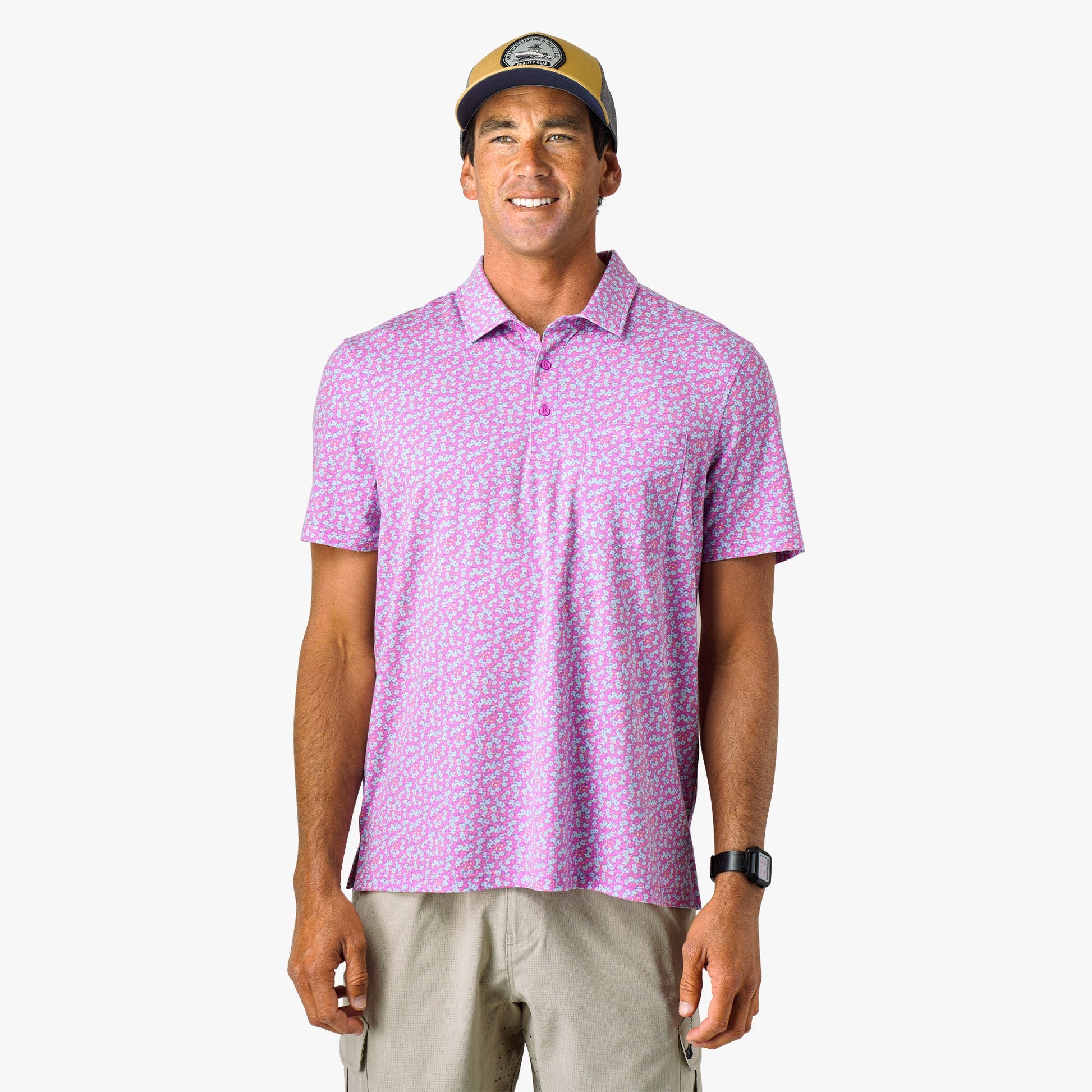 AFTCO Qualifier Printed Performance Polo Shirt Quiet Tide Print