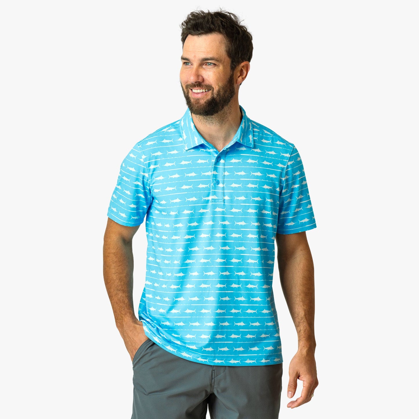 AFTCO Boatbar Printed Performance Polo Shirt Quiet Tide