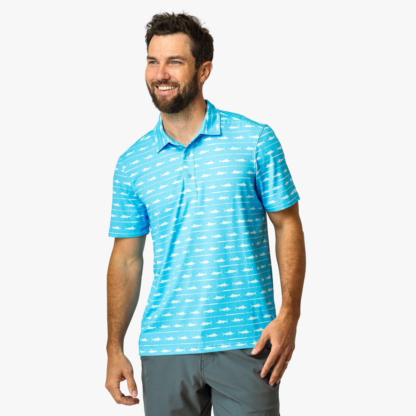 AFTCO Boatbar Printed Performance Polo Shirt Quiet Tide