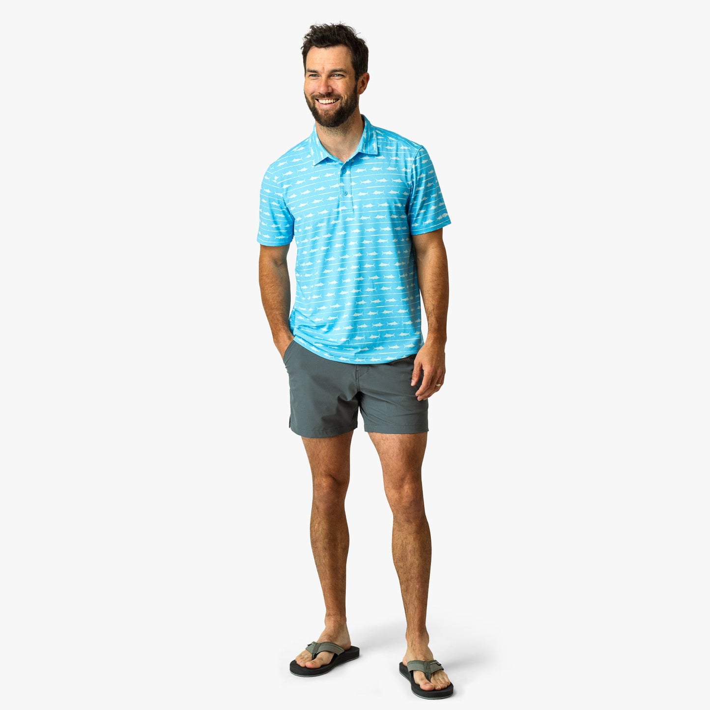 AFTCO Boatbar Printed Performance Polo Shirt Quiet Tide