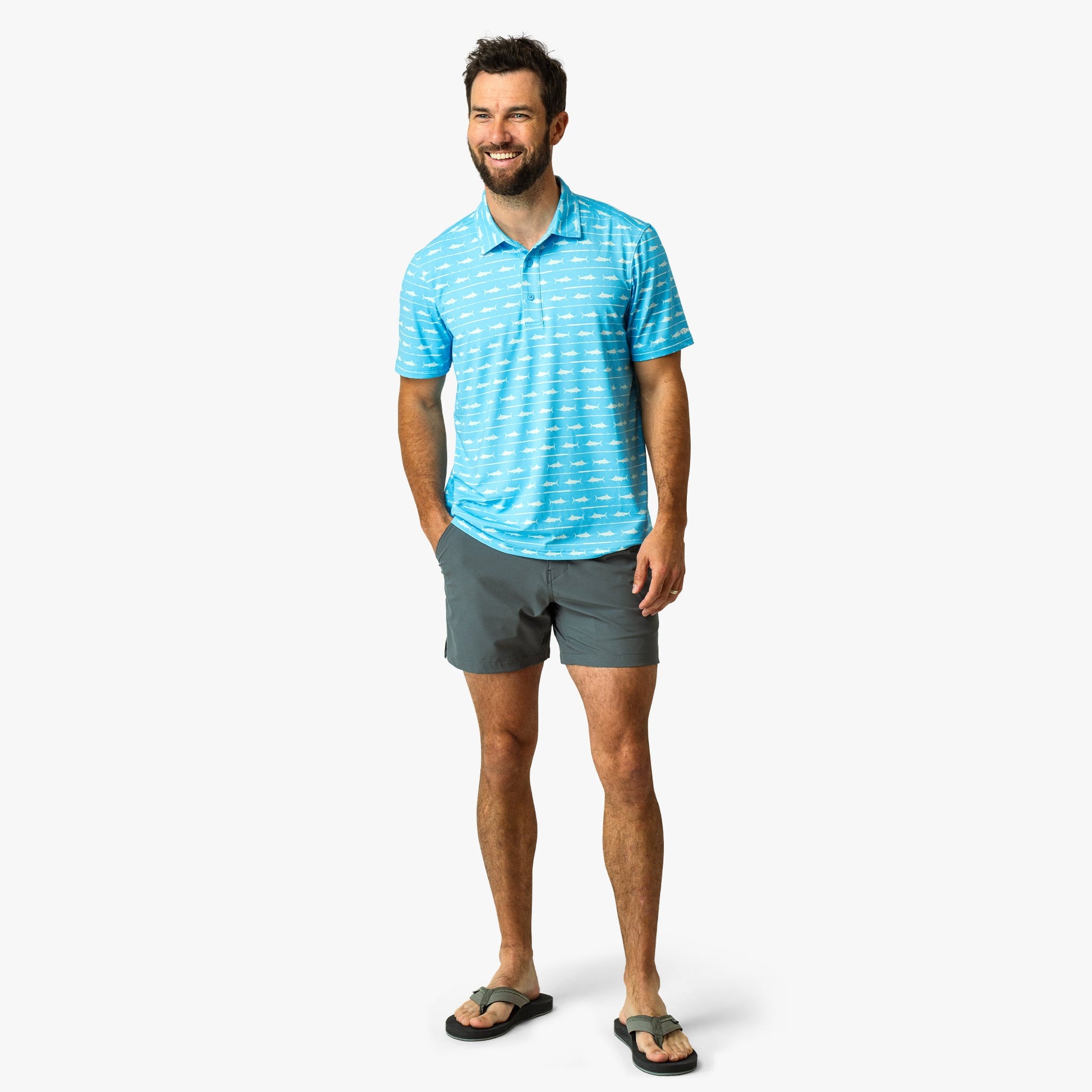 AFTCO Boatbar Printed Performance Polo Shirt Quiet Tide