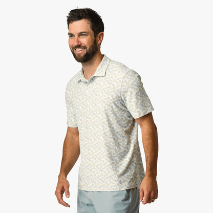 AFTCO Boatbar Printed Performance Polo Shirt Aqa Glass