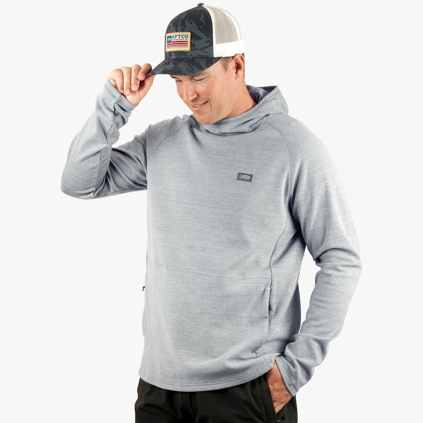AFTCO Coastal Layer Pullover Hoodie Dark Sea Heather