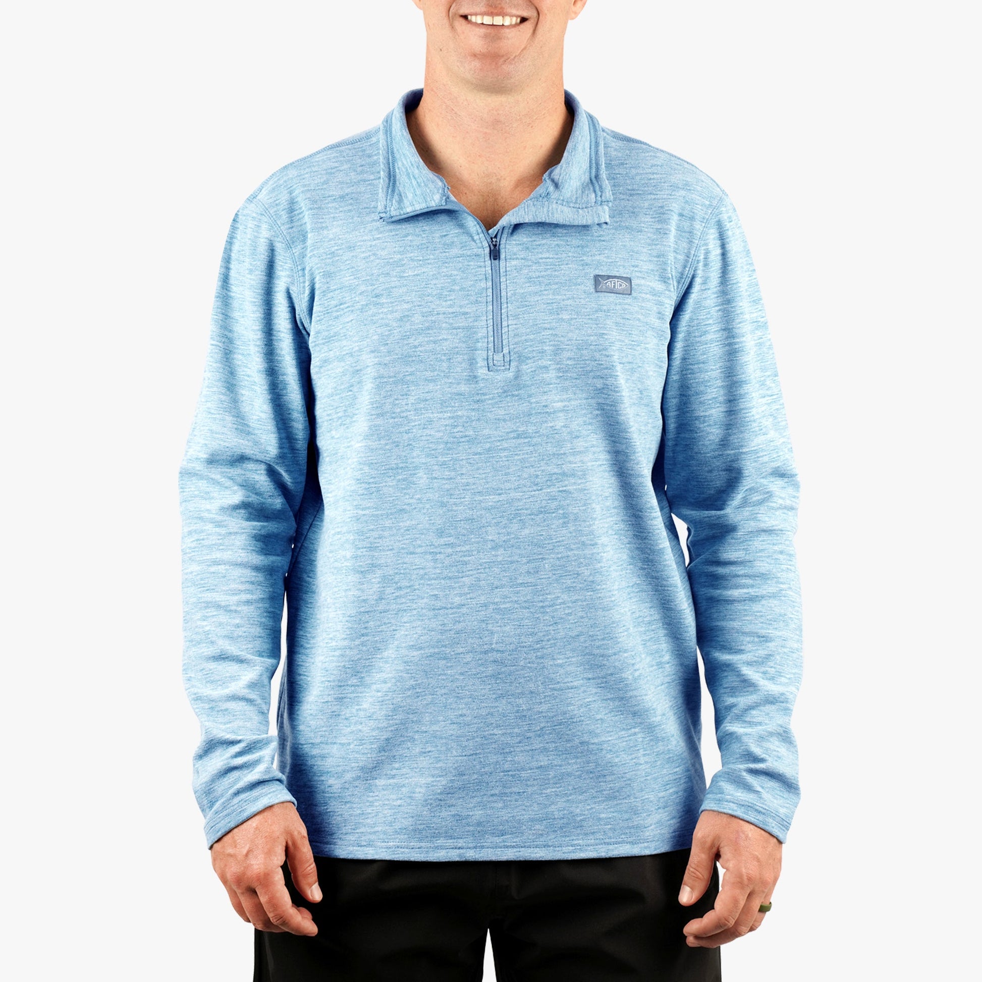AFTCO Coastal Layer 1/4 Zip Fishing Pullover Air Force Blue Heather