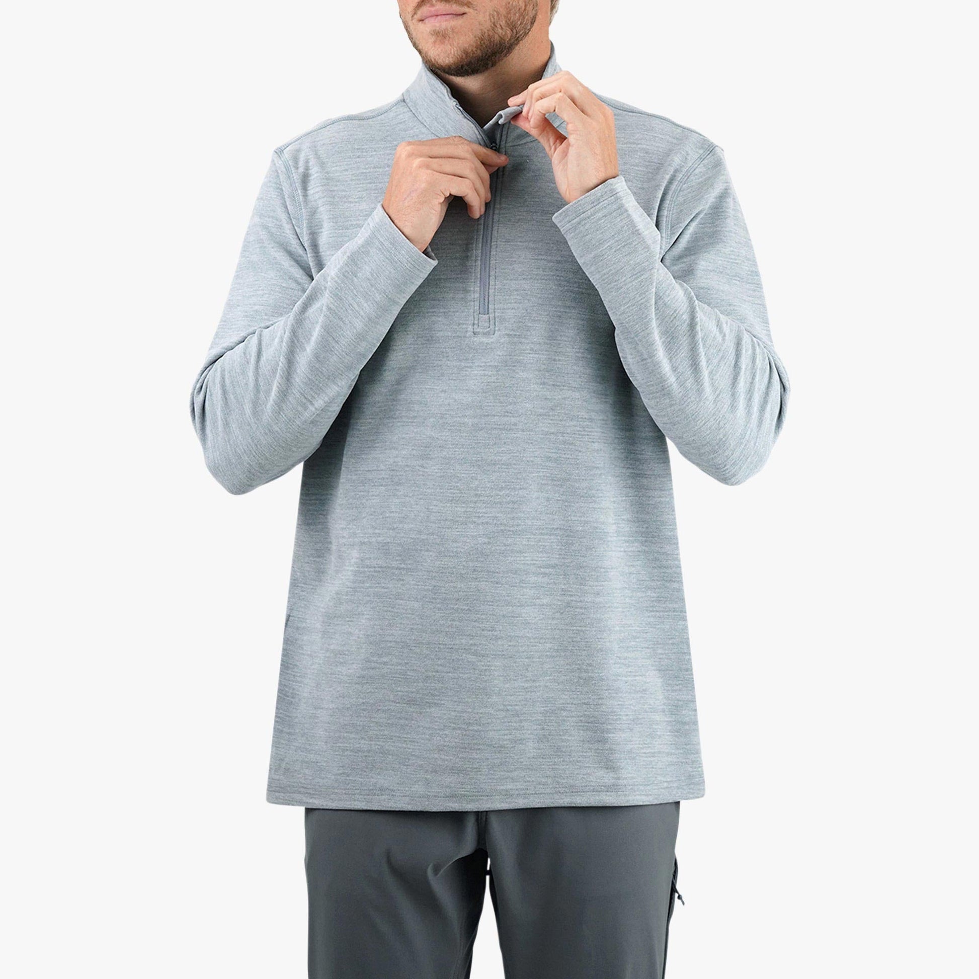 AFTCO Coastal Layer 1/4 Zip Fishing Pullover Air Force Blue Heather