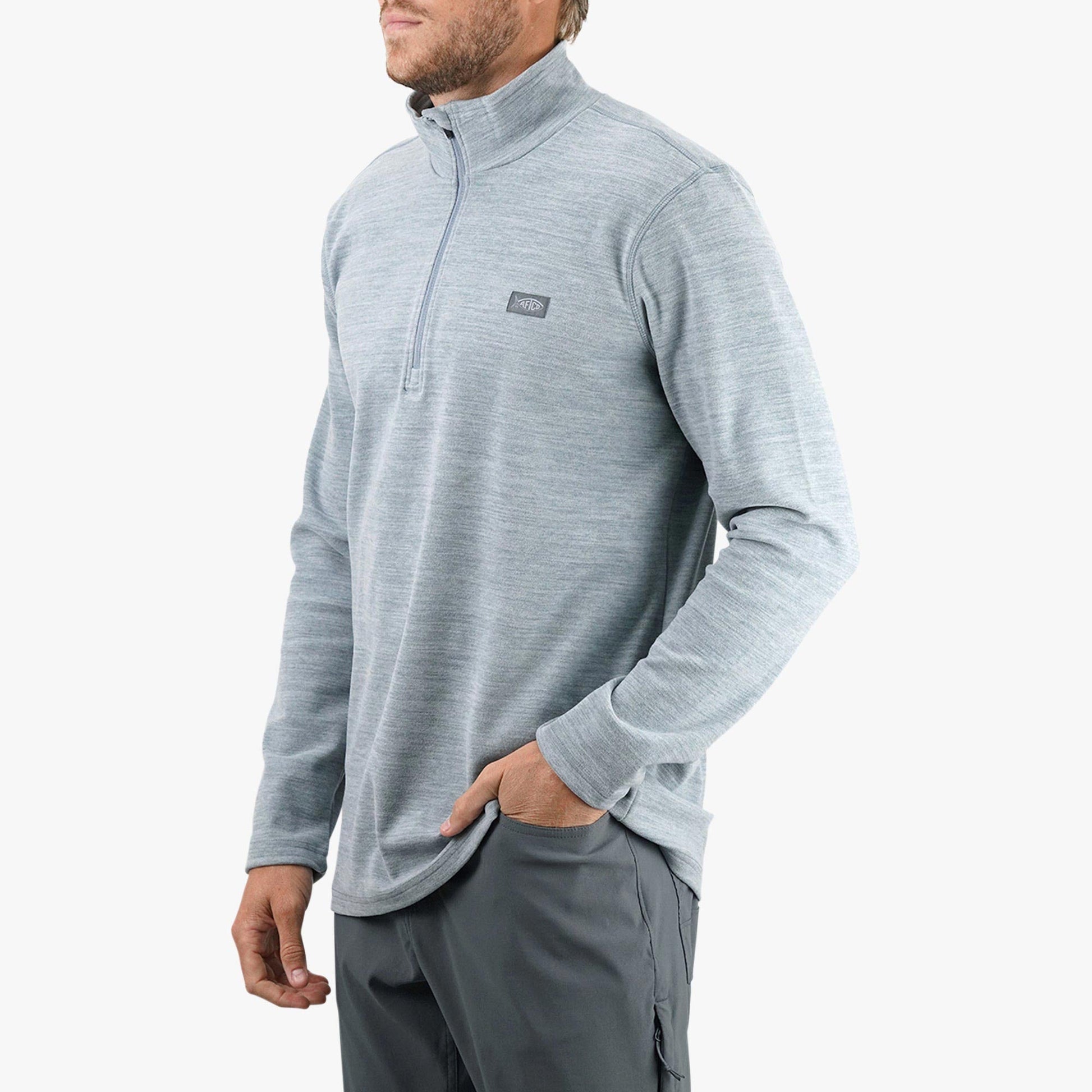 AFTCO Coastal Layer 1/4 Zip Fishing Pullover Air Force Blue Heather