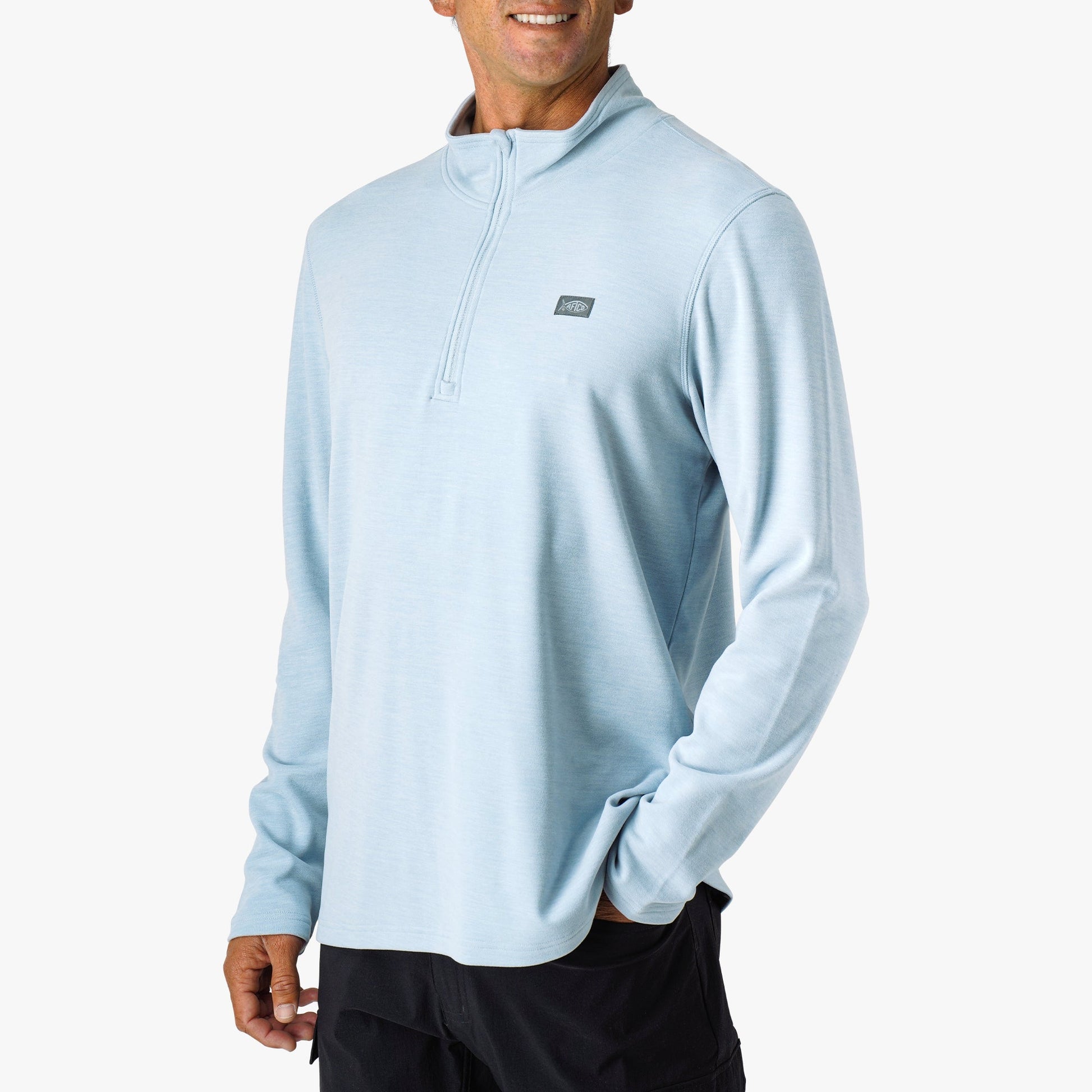 AFTCO Coastal Layer 1/4 Zip Fishing Pullover Air Force Blue Heather