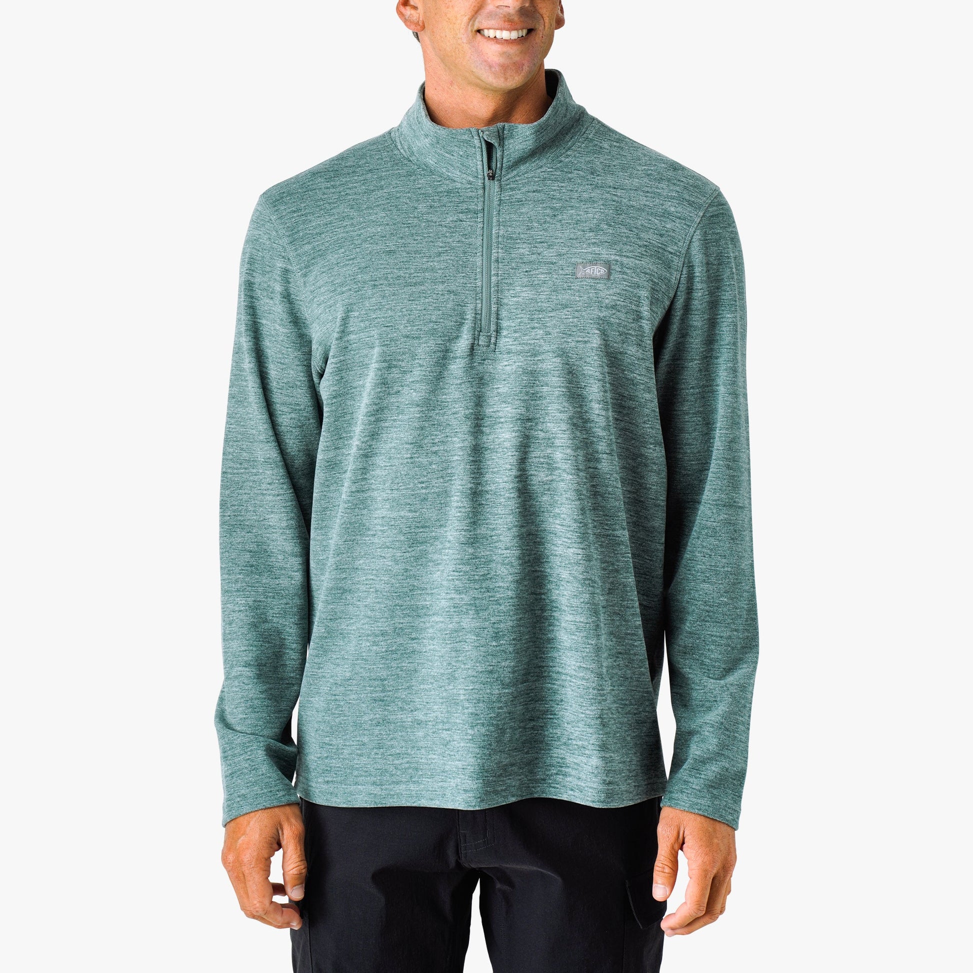 AFTCO Coastal Layer 1/4 Zip Fishing Pullover Air Force Blue Heather