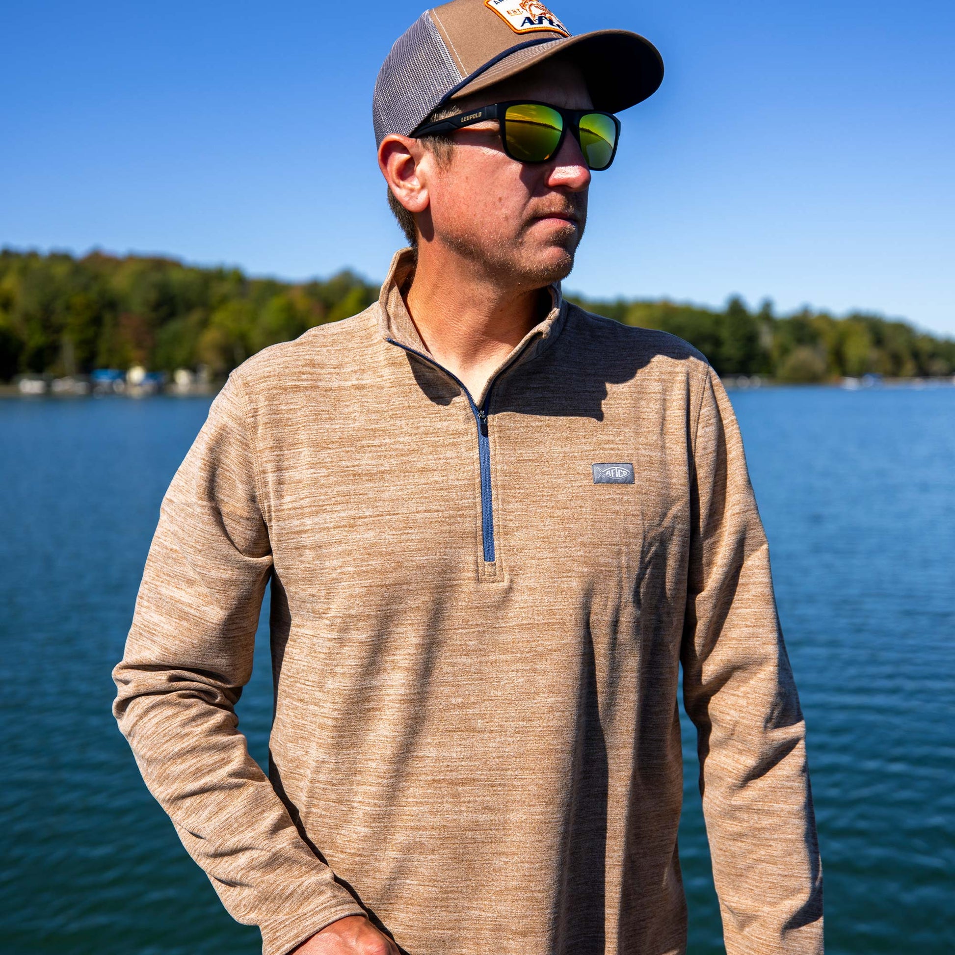 AFTCO Coastal Layer 1/4 Zip Fishing Pullover Air Force Blue Heather