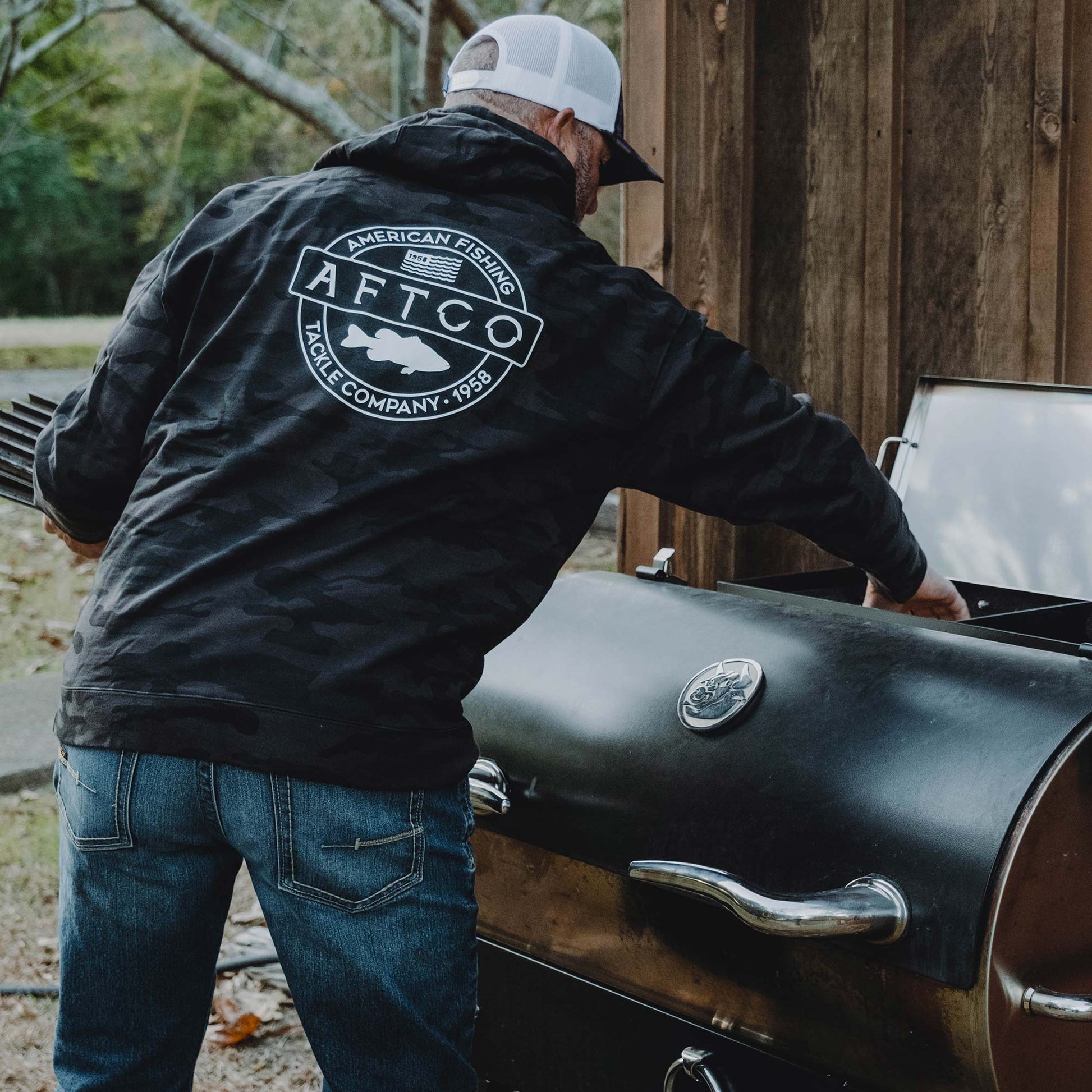 AFTCO Bass Patch Pullover Hoodie Black Camo