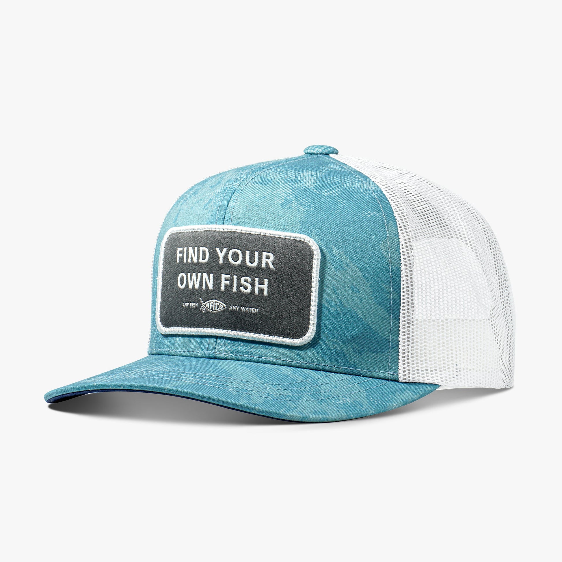 AFTCO Find Your Own Fish Trucker Hat Dusk Storm Camo