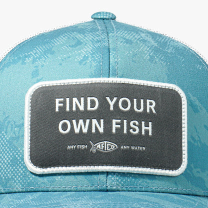 AFTCO Find Your Own Fish Trucker Hat Dusk Storm Camo