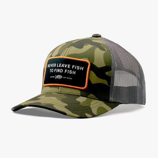 AFTCO Never Leave Fish to Find Fish Trucker Hat Green OG Camo