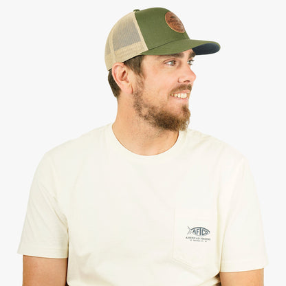 AFTCO Lemonade Leather Trucker Hat Olive