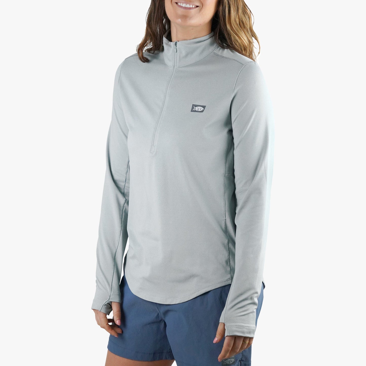 AFTCO Women's Mojeaux 1/4 Zip Performance Shirt Harbor Gray Heather