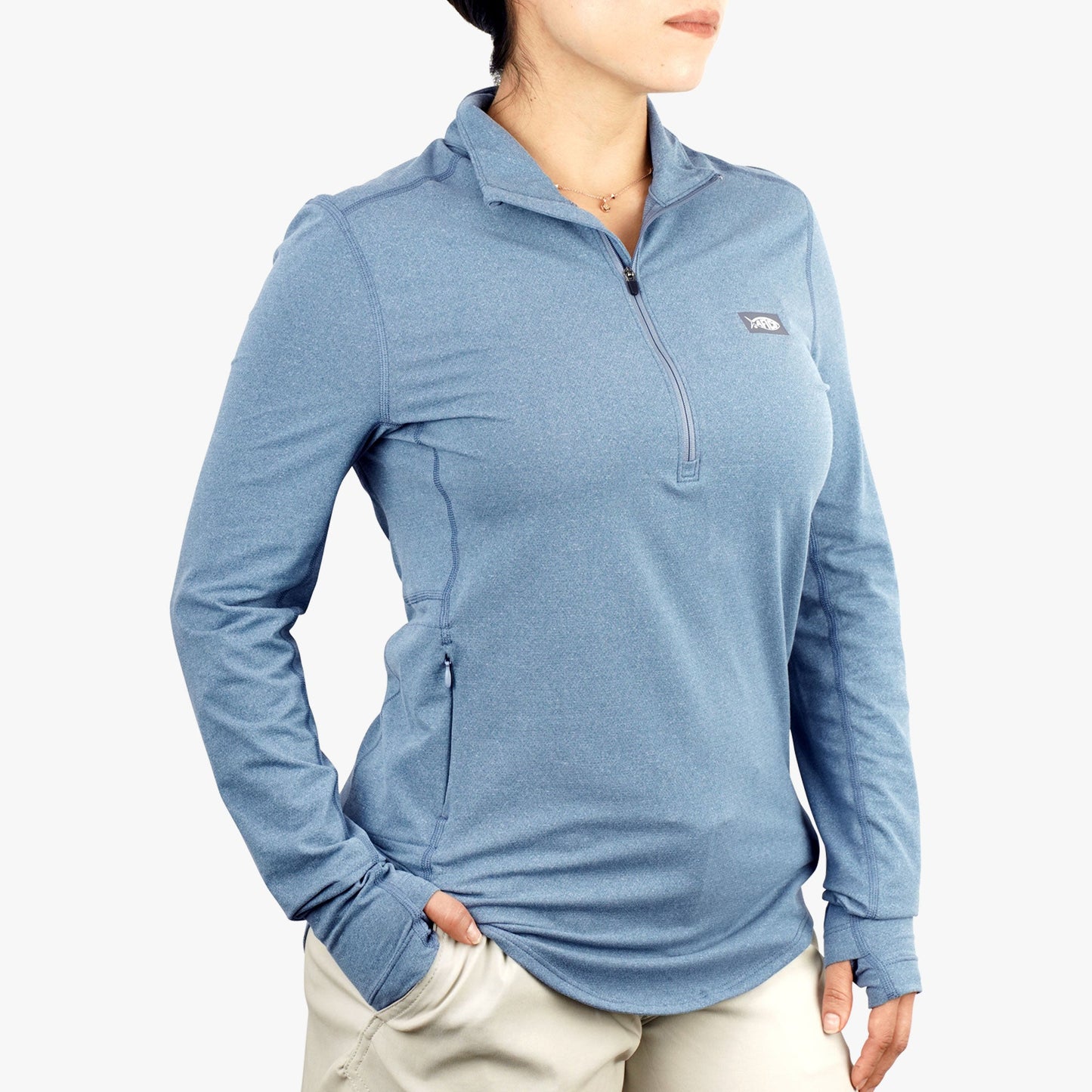 AFTCO Women's Mojeaux 1/4 Zip Performance Shirt Harbor Gray Heather