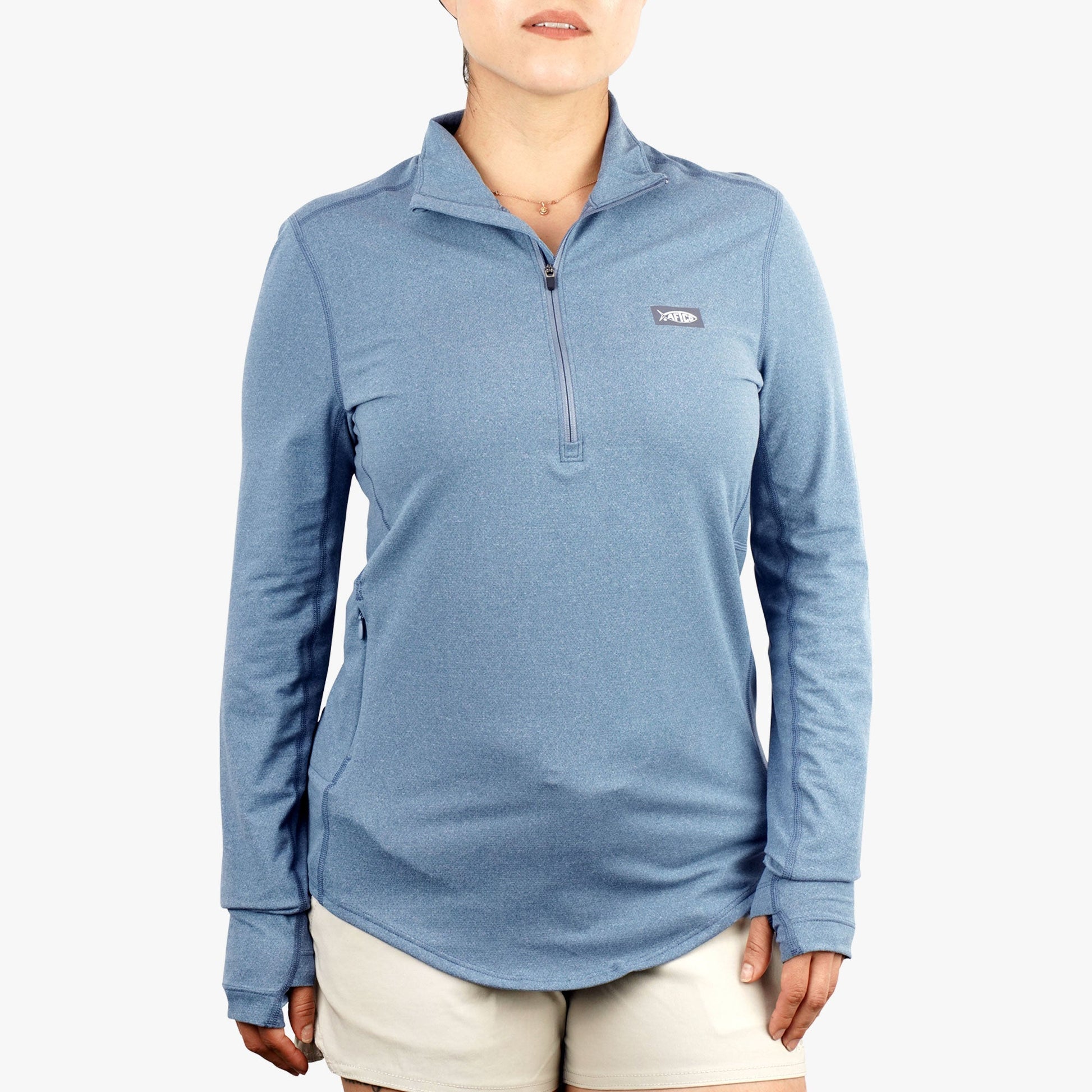 AFTCO Women's Mojeaux 1/4 Zip Performance Shirt Harbor Gray Heather