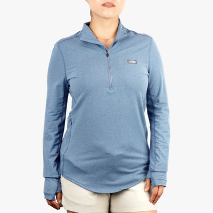 AFTCO Women's Mojeaux 1/4 Zip Performance Shirt Harbor Gray Heather