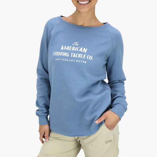 AFTCO Women's Whiskey Crewneck Fleece Light Blue