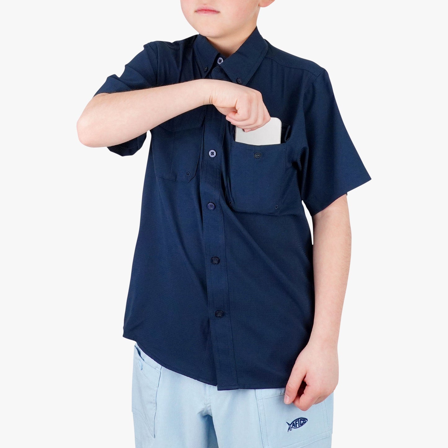 AFTCO Youth Rangle Short Sleeve Woven Tech Tees Navy