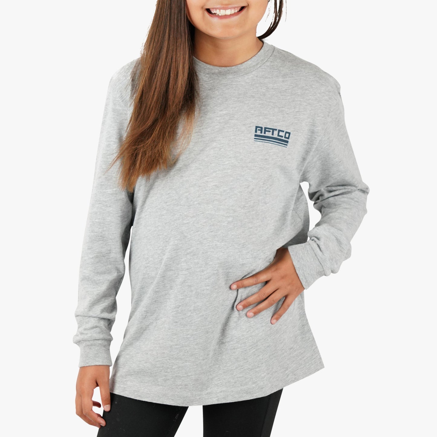 AFTCO Youth Peaks LS Fishing T-Shirt For Kids Athletic Heather