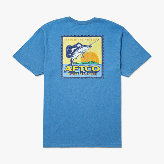 AFTCO Greetings Short Sleeve Men's Fishing T-Shirt Azure Heather