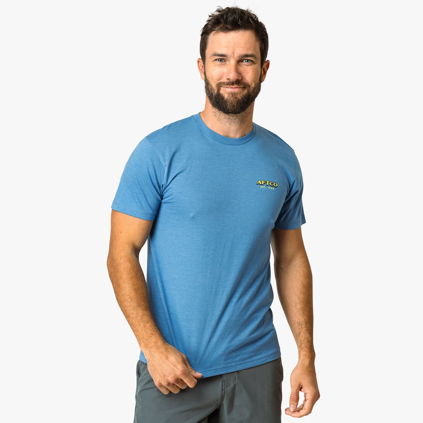 AFTCO Greetings Short Sleeve Men's Fishing T-Shirt Azure Heather