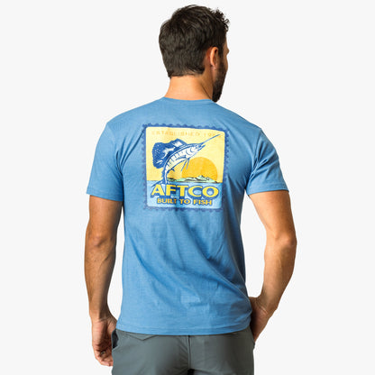 AFTCO Greetings Short Sleeve Men's Fishing T-Shirt Azure Heather