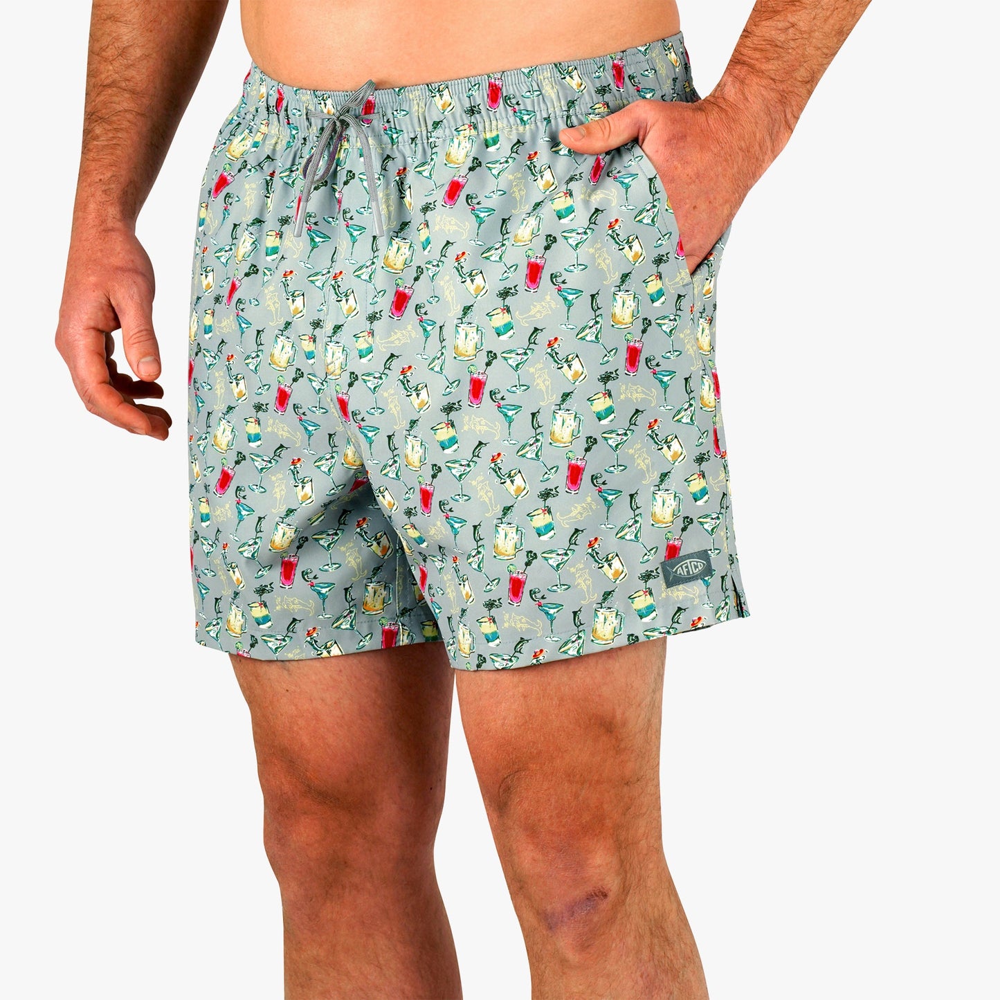 AFTCO Strike Printed Swim Trunks Gray