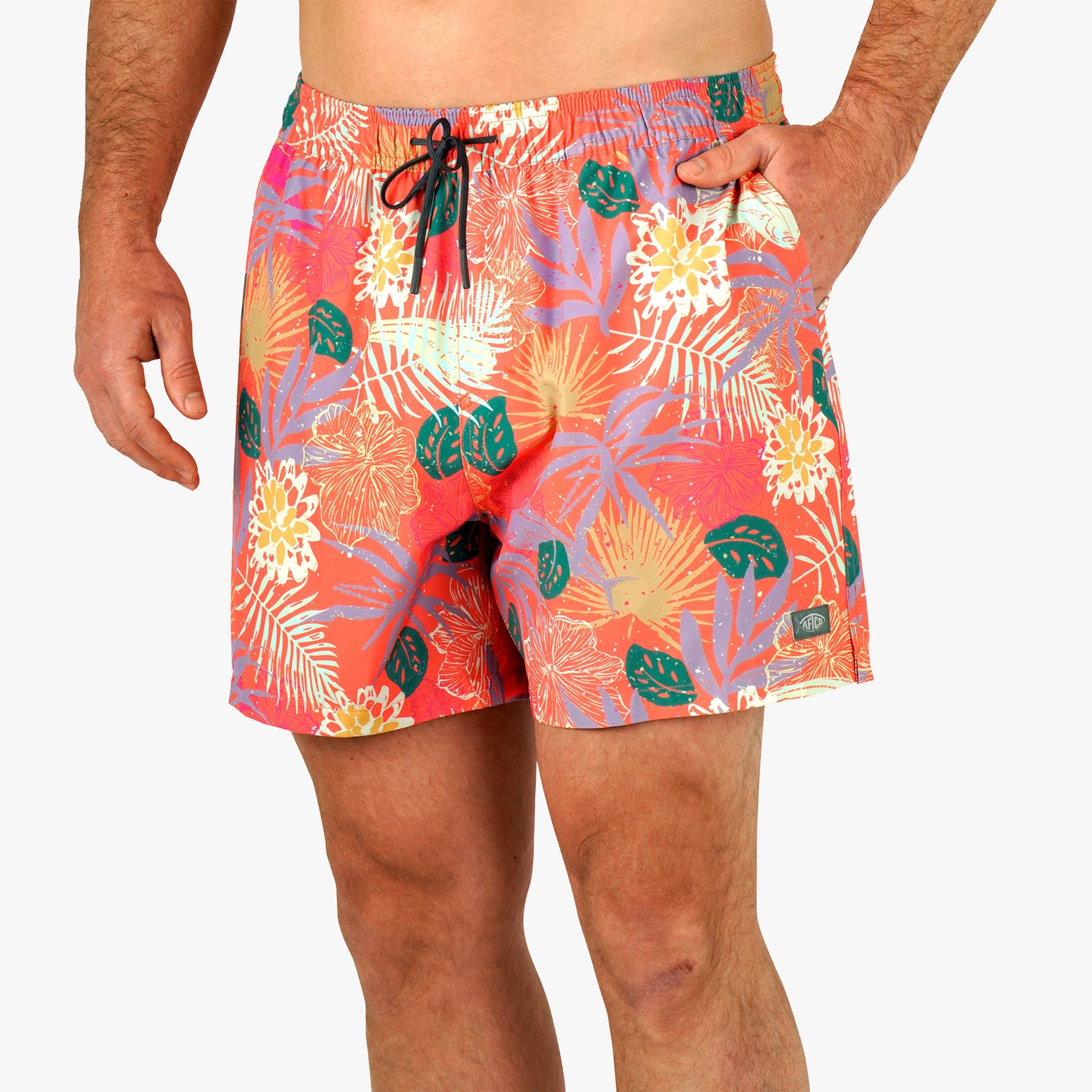 AFTCO Strike Printed Swim Trunks Coral