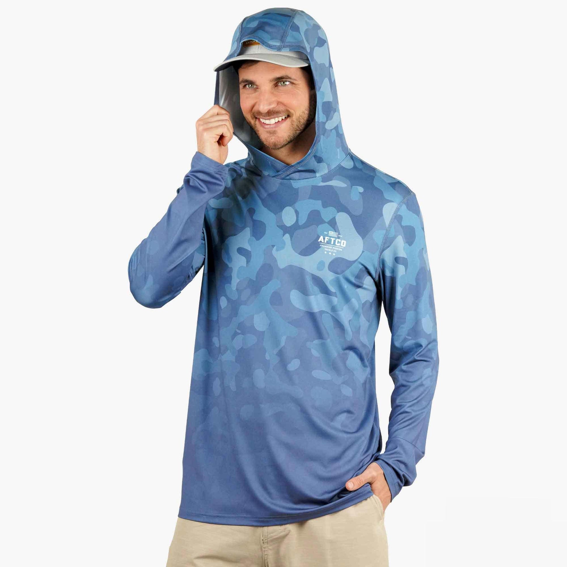 AFTCO OG Camo UVX LS Hooded Fishing Shirt Air Force OG Camo