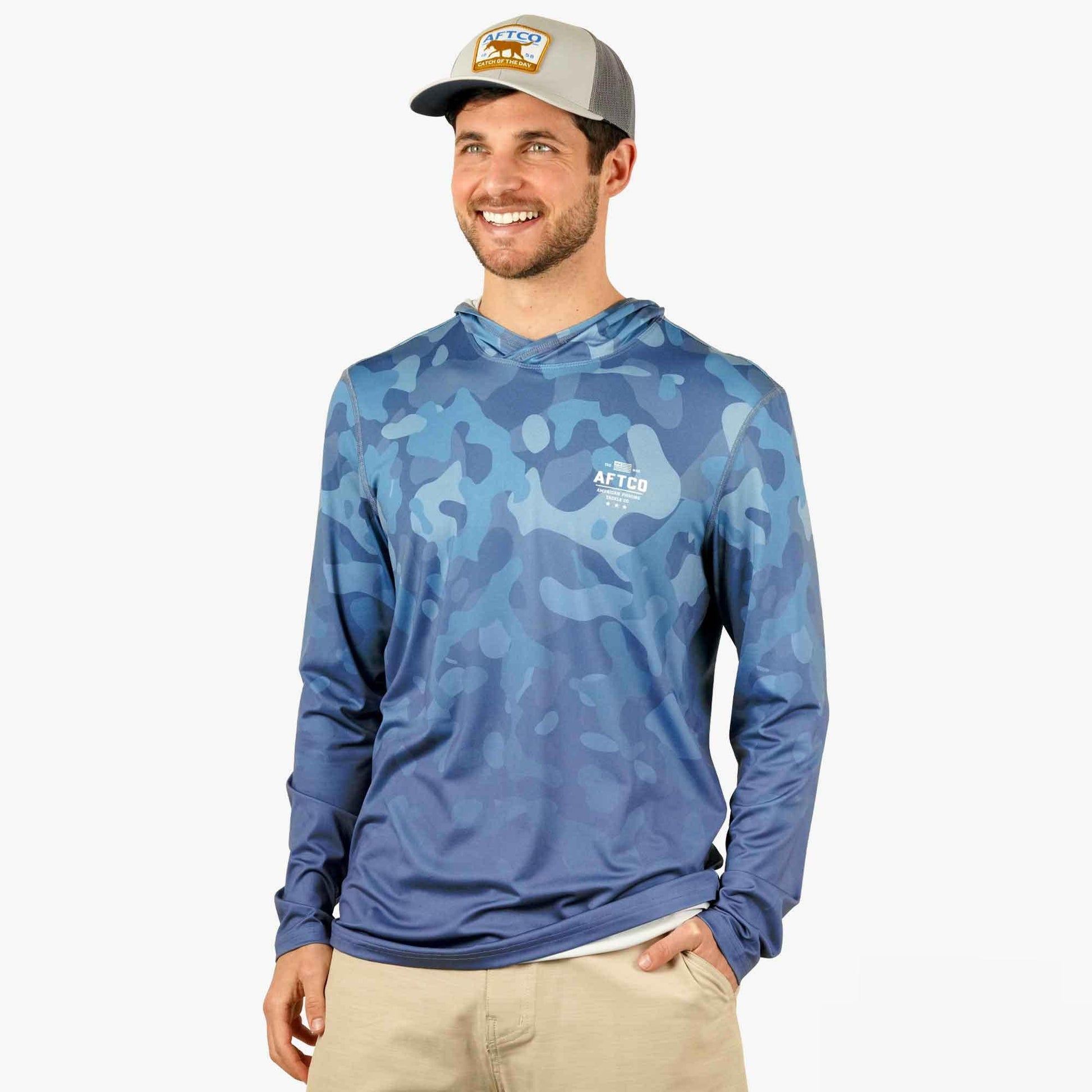 AFTCO OG Camo UVX LS Hooded Fishing Shirt Air Force OG Camo