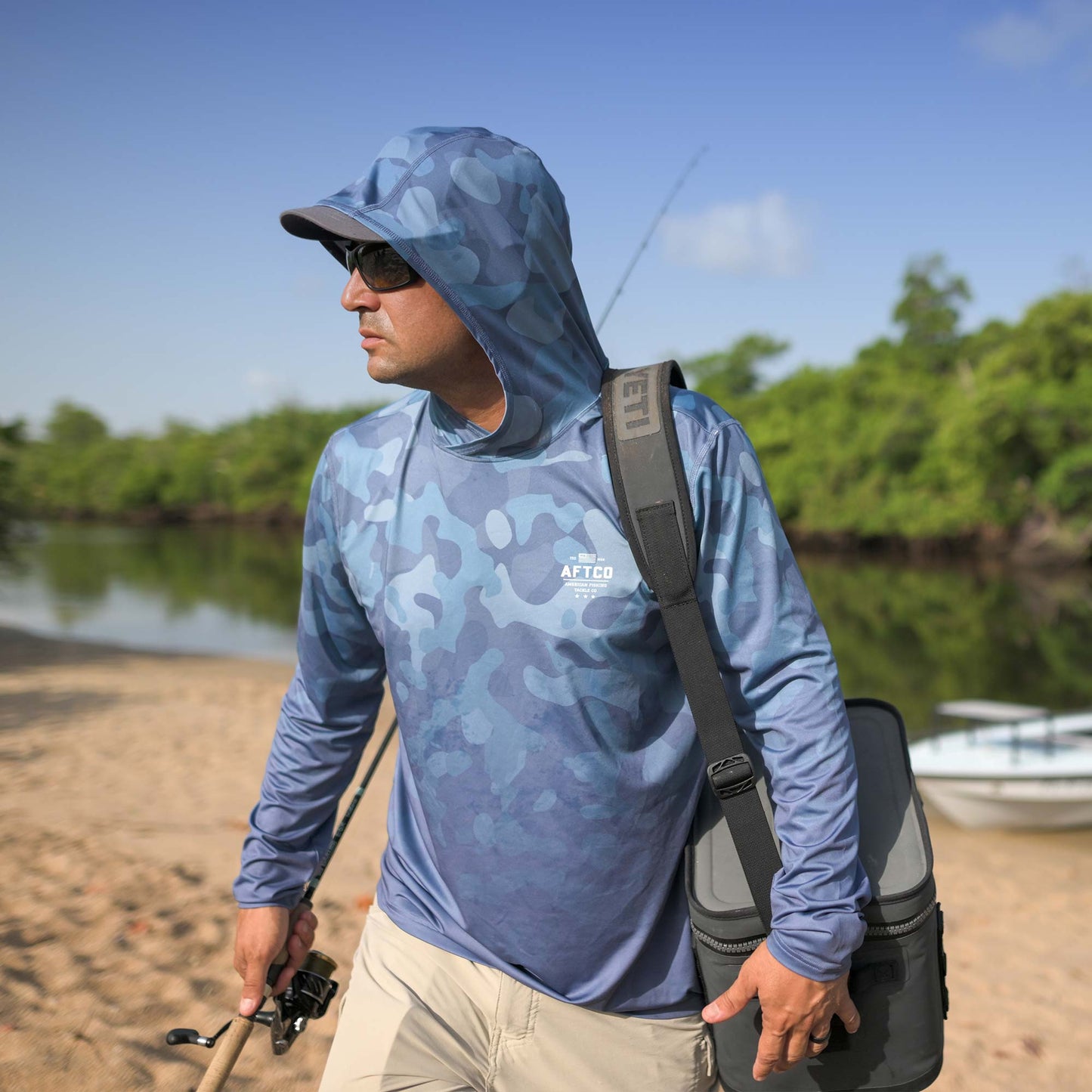 AFTCO OG Camo UVX LS Hooded Fishing Shirt Air Force OG Camo