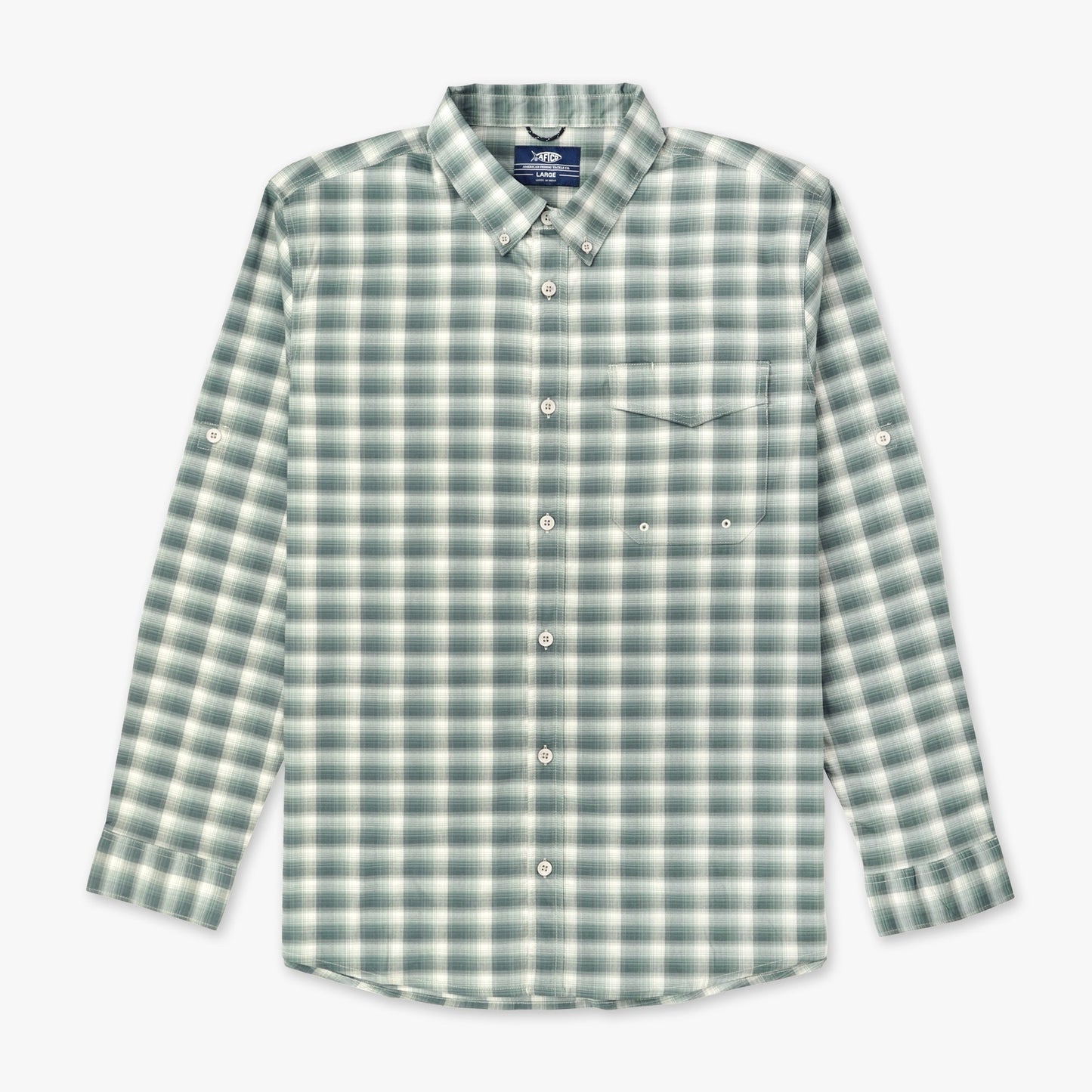 AFTCO Portside LS Button Down Fishing Shirt Jade Dust
